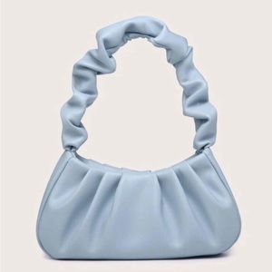Blue Shoulder Ruched Baguette Bag Purse